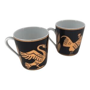Tiffany & Co Amphora Limoges Porcelain Espresso Cups Set of 2 Black Gold France